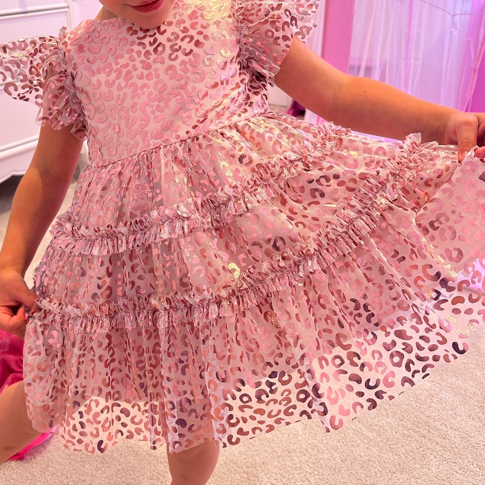 Pippa & Julie Pink Metallic Leopard Print Tulle Dress - Picture 3 of 3